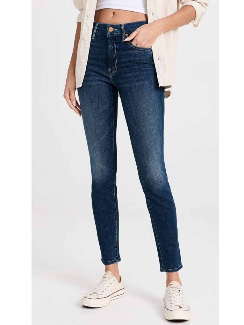 MOTHER High Waisted Looker Jeans 24 Medium Wash Blue USA - Picture 15 of 15